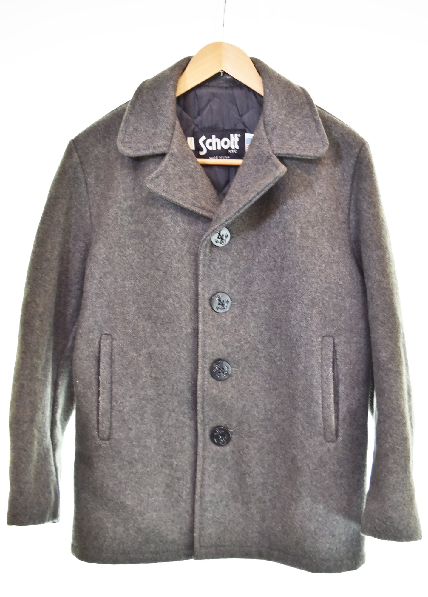 ショット SCHOTT ウール シングル ピーコート 38 38 ジャケット グレー