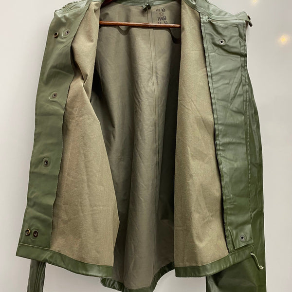【曜日割引対象外】 ヴィンテージ vintage 60's スウェーデン軍 ラバー PVC レインコート ジャケット グリーン 48-50サイズ 201MT-4574 VB