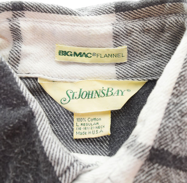 ビックマック BIG MAC × セントジョンズベイ St John's Bay Flannel フランネル ネル シャツ 80's 80年代 80s ホワイト × ブラック 長袖シャツ ホワイト Lサイズ 103MT-2941