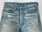 ダブルアールエル RRL DENIM PANTS デニム パンツ ボタンフライ ダメージ加工 ジーパン ジーンズ USA製 Ralph Lauren インディゴ 青 ロゴ R41RB07 デニム ブルー サイズ 33 104MB-214