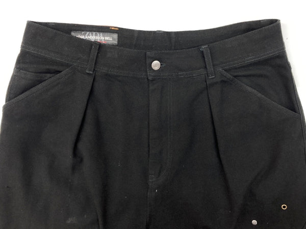 ザラ ZARA × ADSB ANDERSSON BELL アンダーソン ベル STUDS RELAX FIT PANTS スタッズ付き リラックス フィット パンツ ジップフライ 黒 総柄 デニム ブラック サイズ 34 104MB-332