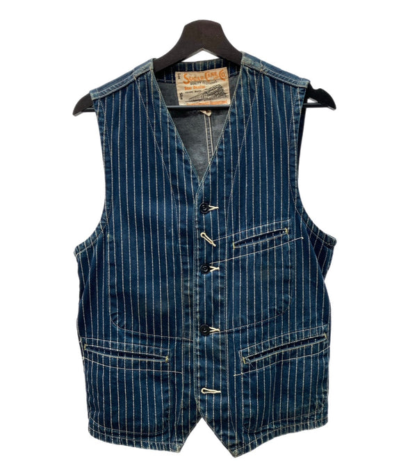 シュガーケーン SUGAR CANE 9oz WABASH STRIPE WORK VEST ウォバッシュ ストライプ ワークベスト シンチバック 紺 SC12654 ベスト ストライプ ネイビー 104MT-696