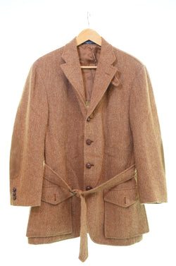 ラルフローレン RalphLauren ツイードジャケット ウエストベルト エルボーパッチ チンストラップ ジャケット ブラウン Lサイズ 103MT-2852