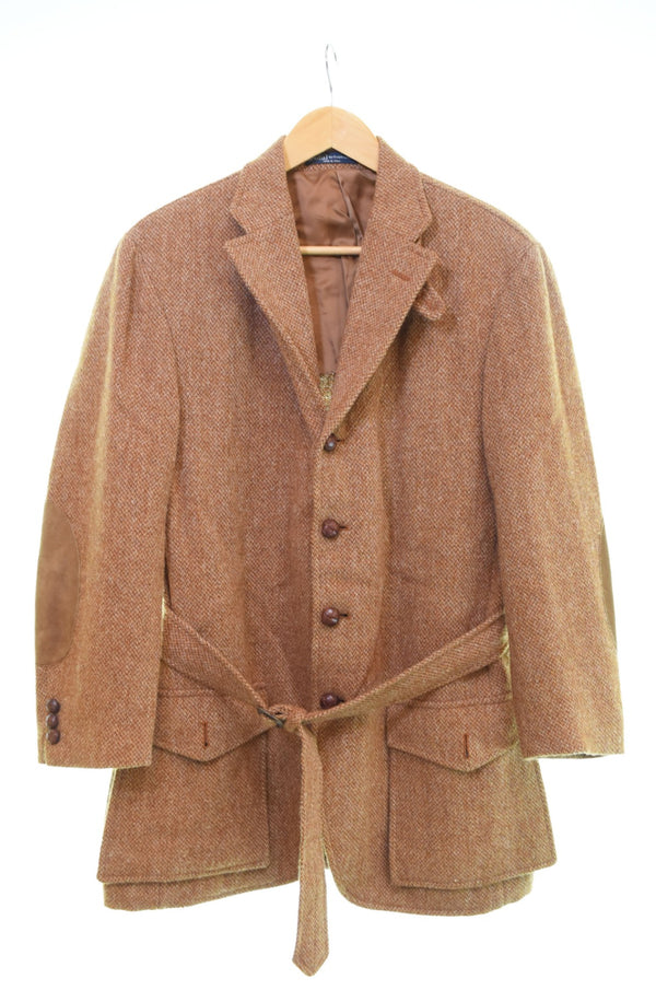 ラルフローレン RalphLauren ツイードジャケット ウエストベルト エルボーパッチ チンストラップ ジャケット ブラウン Lサイズ 103MT-2852