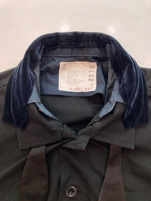サカイ sacai FABRIC COMBO SHRTS ファブリック コンボ シャツ ドッキング ネイビー 紺 黒 20-02218M 1 ジャケット 無地 ブラック 104MT-9