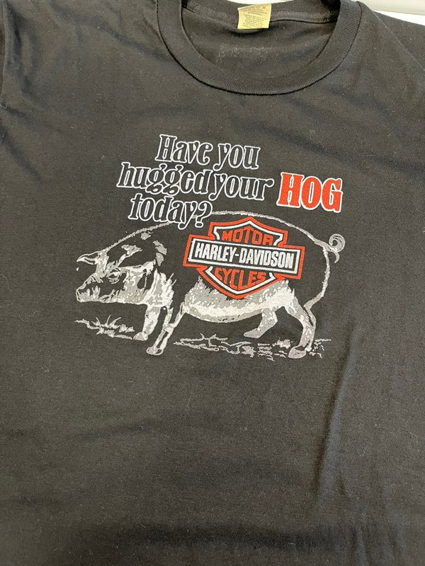 ハーレーダビッドソン Harley-Davidson 80s 80's SCREEN STAR HOG 豚 ヴィンテージTシャツ  Tシャツ ブラック Mサイズ 101MT-4935