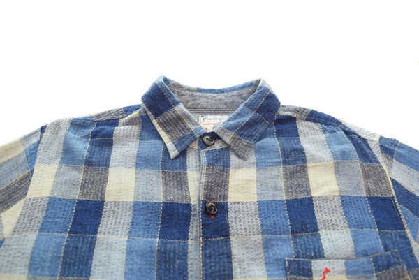 ブルートリック Blue Trick 刺子パッチワークシャツ コットンリネン No.4068 3 半袖シャツ ブルー 103MT-2998