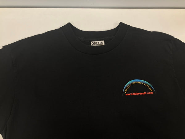 ヴィンテージ vintage 90’s 90s ONEITA Microsoft マイクロソフト 企業Tee アートT art シングルステッチ 両面プリント Tシャツ ブラック Lサイズ 101MT-3524