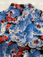 ヒューストン HOUSTON ALOHA SHIRT アロハ シャツ ウッドボタン オープンカラー ハワイアン タイガー 百虎 虎 開襟 半袖 青 ブルー 41022 半袖シャツ 総柄 マルチカラー Lサイズ 104MT-2331