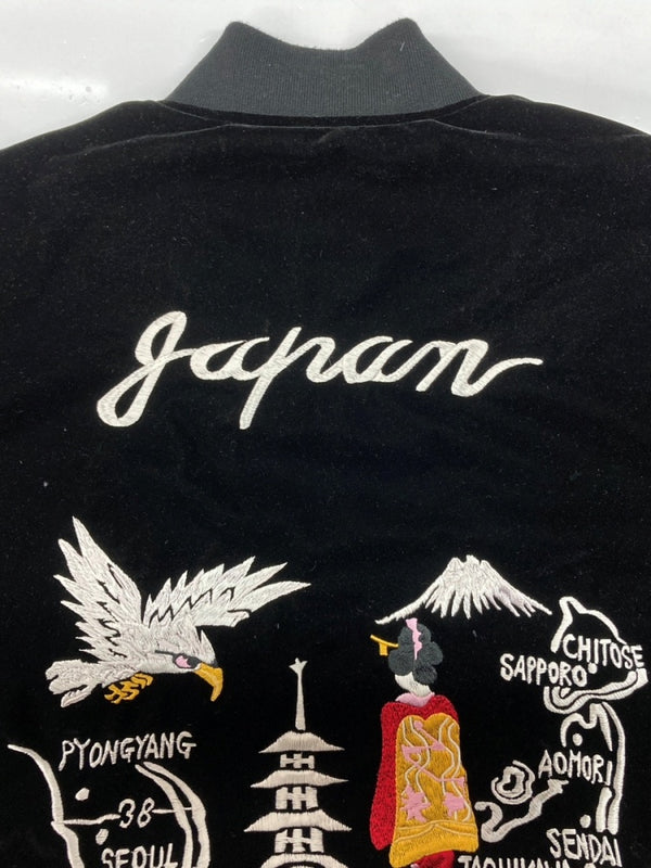 タイオン TAION REVERSIBLE SKAJAN DOWN JACKET リバーシブル スカジャン ダウン ジャケット ダブルジップ 刺繡 アウター 黒 ジャケット 総柄 ブラック XLサイズ 104MT-2293