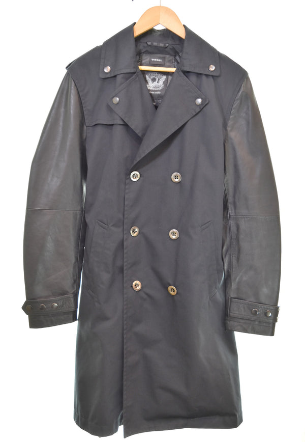 ディーゼル DIESEL 袖レザー切替 トレンチコート ジャケット ブラック Mサイズ 103MT-3237