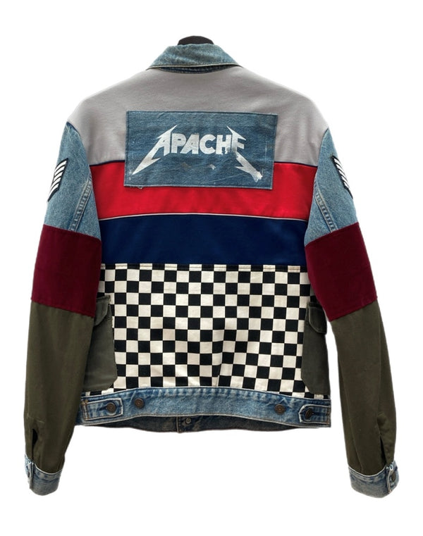 アパッチ APACHE REMAKE DENIM JACKET リメイク デニム ジャケット Gジャン ボタン ジャージ アウター インディゴ 青 ジャケット ロゴ マルチカラー Fサイズ 104MT-2214