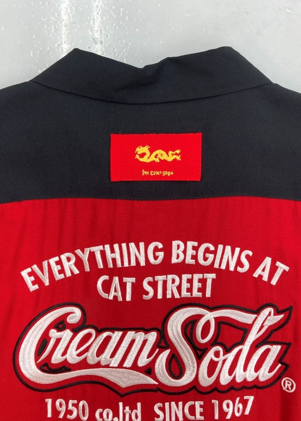 クリームソーダ CREAM SODA Bowling Shirt ボーリング シャツ オープン 半袖 シャツ 開襟 刺繍 赤 黒 PD19SH-01 半袖シャツ ロゴ レッド XLサイズ 104MT-1318