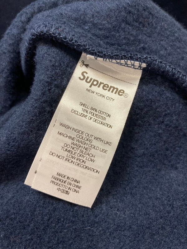 シュプリーム SUPREME Satin Applique Hooded Sweatshirt サテン アップリケ フーディ ロゴワッペン パーカー 紺 バックロゴ XXl パーカ ネイビー 3Lサイズ 101MT-3219