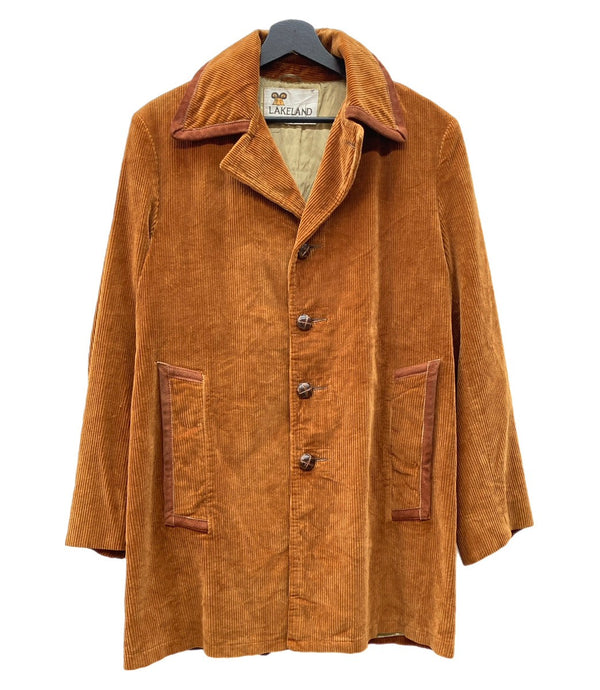 ヴィンテージ vintage 70s 70年代 LAKELAND コーデュロイ レザー パイピング ハーフコート カーコート アウター 茶色 サイズ 38 コート 無地 ブラウン 104MT-1932