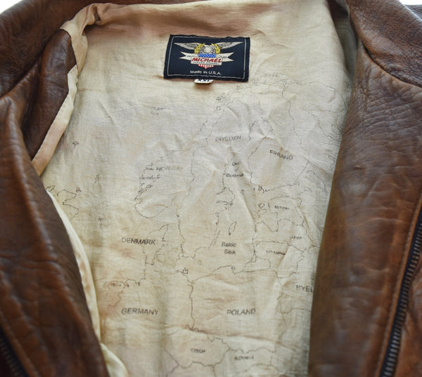 US US古着 MICHAEL CLASSIC APPAREL 90's  A-2 TYPEレザーフライトジャケット XXl ジャケット ブラウン 3Lサイズ 103MT-3509