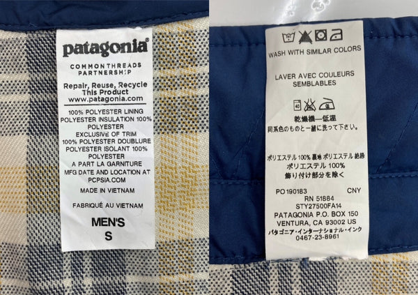 パタゴニア Patagonia 14AW REVERSIBLE QUILTING JACKET リバーシブル キルティング ジャケット 裏チェック ボタン アウター 紺 27500FA14 ジャケット ロゴ ネイビー Sサイズ 104MT-2157