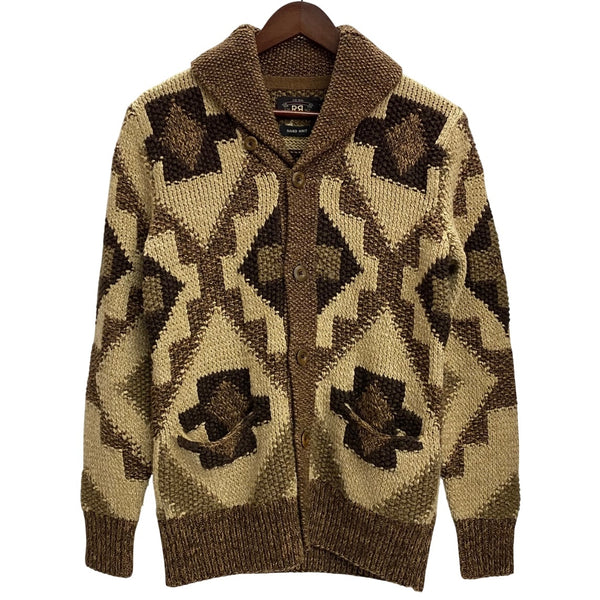 【曜日割引対象外】 ダブルアールエル RRL ハンドニット リネンブレンド ショールカラー カーディガン セーター ブラウン XSサイズ 201MT-4231 VB