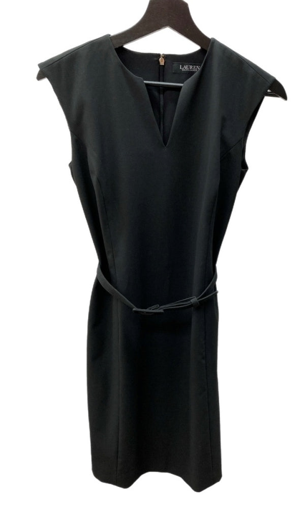 ラルフローレン RalphLauren ローレンラルフローレン ブラックレーベル ノースリーブワンピース 膝丈 Vネック ウエストマーク BLACK 黒 ワンピース 無地 ブラック SIZE00 104LT-119