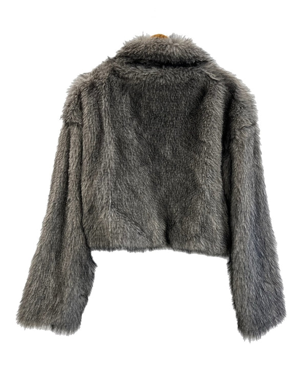 ミリアフィニティ Mili affinity フェイクファー ショート丈 ダブルジップジャケット ファージャケット ジャケット グレー フリーサイズ 101LT-219