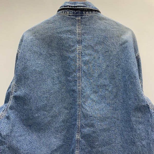【曜日割引対象外】 リー Lee 90's DUNGAREES Cant Bustem デニムカバーオール USA製 ジャケット ブルー Lサイズ 201MT-3978 VB