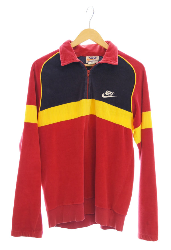 ナイキ NIKE 70's 70年代 ハーフジップ ベロア プルオーバー 赤 ジャージ レッド Mサイズ 103MT-2058