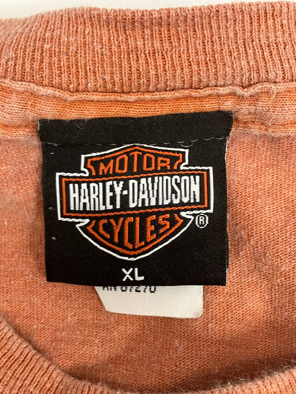 ハーレーダビッドソン Harley-Davidson 00's MORTERCYCLE イーグル モーターサイクル バイク バーアンドシールドロゴ 両面プリント  ポケット XL Tシャツ オレンジ LLサイズ 101MT-4536