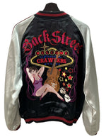バック ストリート クロウラー BACK STREET CRAWLER リバーシブル スカジャン 両面刺繍 ピンナップガール スカル 銀 黒 ジャケット 刺繍 シルバー Lサイズ 104MT-1335