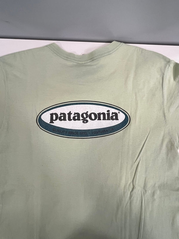 パタゴニア PATAGONIA 90s Vintage ヴィンテージ Beneficial T's  USA製 オーバルロゴ プリントTシャツ Tシャツ グリーン Sサイズ 101MT-4737