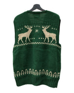 ダブルアールエル RRL 90s WOOL VEST ウール ベスト カウチン ボタン Vネック HAND KNIT トナカイ柄 三ツ星タグ Ralph Lauren ラルフローレン 緑 ベスト 総柄 グリーン Mサイズ 104MT-1747