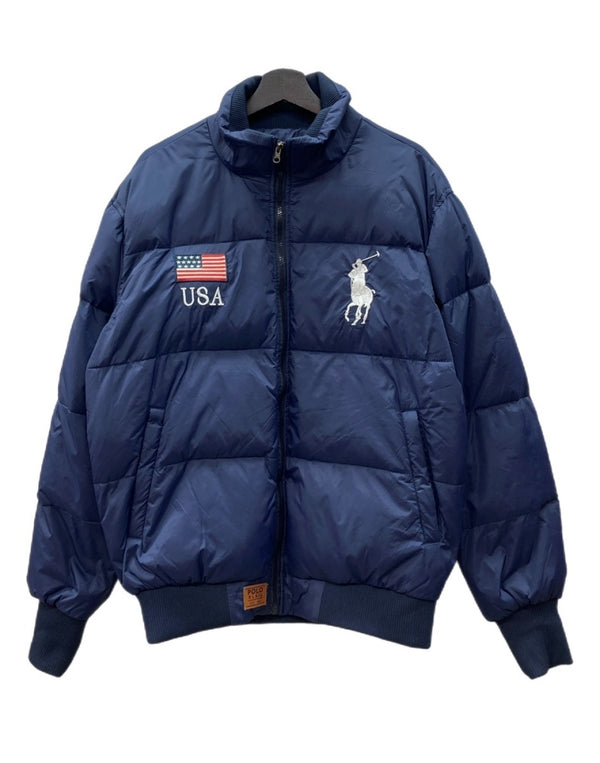 ラルフローレン RalphLauren DOWN JACKET ダウン ジャケット CUSTOM FIT ビックポニー ジップアップ 刺繍 アウター 紺 ジャケット ロゴ ネイビー Mサイズ 104MT-2142