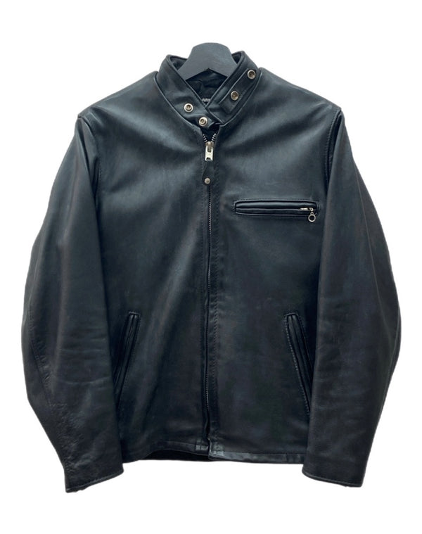 ショット SCHOTT LEATHER JACKET レザー ジャケット シングル ライダース バイカー レーサー アウトドア USA製 アウター 黒 サイズ 34 ジャケット 無地 ブラック 104MT-1693
