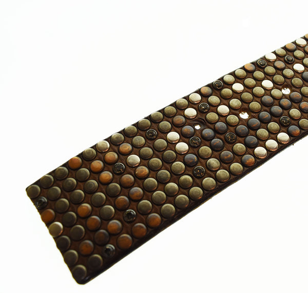 エイチティーシー HTC スタッズベルト 7連 ラインストーン レザー 85/34 ベルト・サスペンダー メンズベルト ブラウン 103G-173