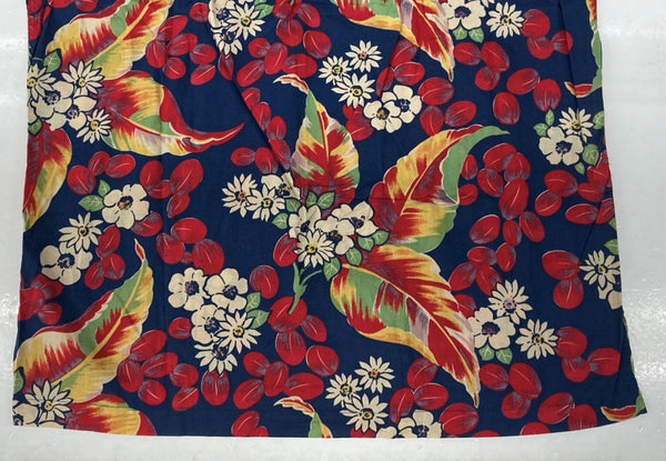 ラルフローレン RalphLauren 90s OPEN COLLAR SHIRT オープン カラー シャツ アロハ ハワイアン 半袖 開襟 紺 半袖シャツ 花・植物 マルチカラー Lサイズ 104MT-1508