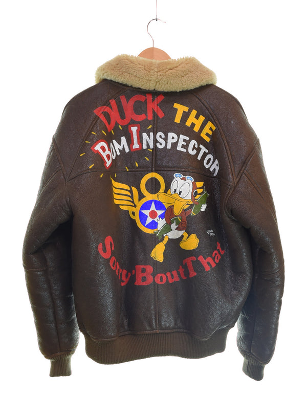 US US古着 90s 00s B-3 ムートンフライトジャケット ペイントカスタム 90's 00's ハンドペイント ジャケット ブラウン Lサイズ 103MT-3412