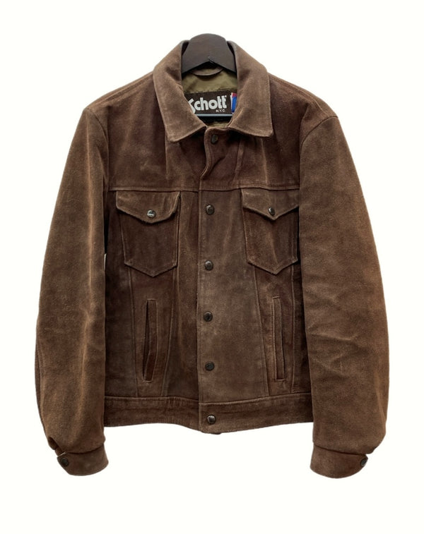 ショット SCHOTT TRUCKER JACKET トラッカー ジャケット スエード レザー アウター ブルゾン USA製 茶 38 ジャケット 無地 ブラウン 104MT-897