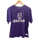 チャンピオン Champion 70s 70's バータグ SPARTANS KWAJALEIN  HIGH SCHOOL フットボールT Tシャツ パープル Lサイズ 101MT-2833