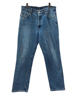ダブルアールエル RRL DENIM PANTS デニム パンツ ボタンフライ ジーパン ジーンズ USA製 Ralph Lauren インディゴ 青 ロゴ デニム ブルー サイズ 34 104MB-224