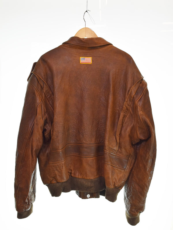 US US古着 MICHAEL CLASSIC APPAREL 90's  A-2 TYPEレザーフライトジャケット XXl ジャケット ブラウン 3Lサイズ 103MT-3509