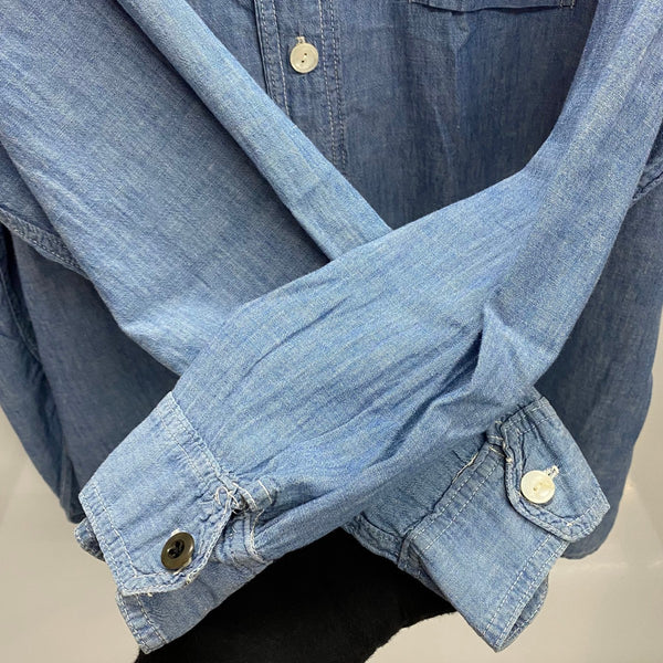 【曜日割引対象外】 ポストオーバーオールズ POST OVERALLS USA製 シャンブレーシャツ ガチャポケ 長袖シャツ ブルー Lサイズ 201MT-4383 VB