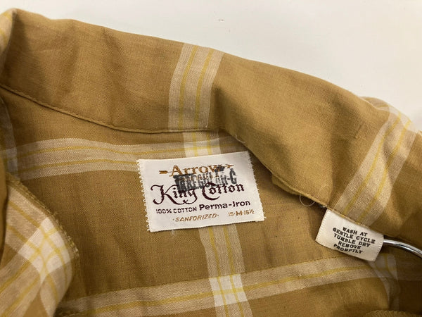 ヴィンテージ vintage 60’s~ 60年代~ Arrow King Cotton オープンカラーシャツ 開襟 ループカラー チェック ボックス 半袖シャツ ブラウン Mサイズ 101MT-4899