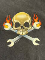 US US古着 00’s   スカルフレイム ドクロ モーターサイクル エンジン イーグル フレイム ファイヤーパターン 袖プリント 両面プリント VINTAGE ヴィンテージ - ロンT ブラック 101MT-4569