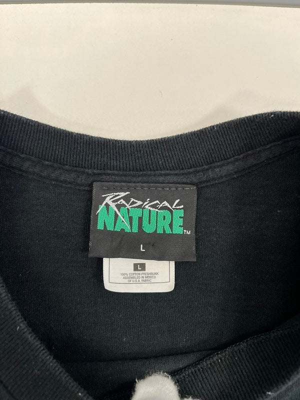 US US古着 RADICAL NATURE ラディカルネイチャー アニマルTシャツ カエルプリント フロッグプリント 蛙プリント 黒 総柄   Tシャツ ブラック Lサイズ 101MT-4834