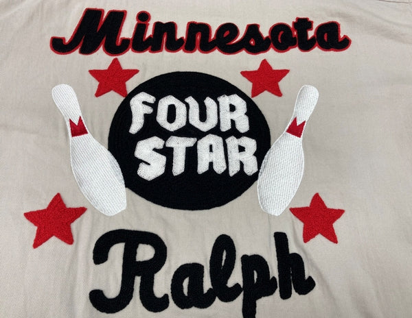 ヒューストン HOUSTON  bowling jacket ボウリング ジャケット 背面ボーリング刺繍 白茶 ジャケット 刺繍 ベージュ Lサイズ 104MT-1345