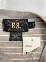 ダブルアールエル RRL 90s BORDER SS T-SHIRT ボーダー 半袖 Tシャツ クルーネック ストライプ 三ツ星タグ Ralph Lauren 灰 Tシャツ ライン グレー Mサイズ 104MT-1486