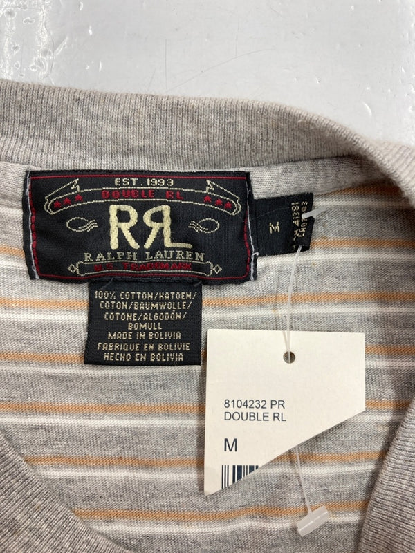 ダブルアールエル RRL 90s BORDER SS T-SHIRT ボーダー 半袖 Tシャツ クルーネック ストライプ 三ツ星タグ Ralph Lauren 灰 Tシャツ ライン グレー Mサイズ 104MT-1486