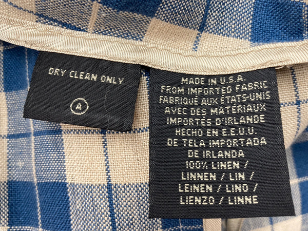 ダブルアールエル RRL 90s 90年代 三ツ星タグ 三角タグ リネン テーラードジャケット USA製 生成り 青  ジャケット チェック ブルー Sサイズ 104MT-2020