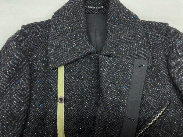 フランクリーダー FRANK LEDER NAVY NEP HERRINGBONE WOOL ヘリンボーンウール モーターサイクルコート マルチジップ ドイツ製 コート 無地 マルチカラー Sサイズ 104MT-939