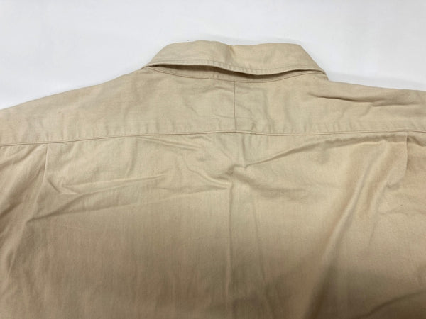 ダブルアールエル RRL 90s 三ツ星タグ MILITARY SHIRT ミリタリー サファリシャツ ステンカラー フロントボタン ヴィンテージ VINTAGE ラルフローレン RALPH LAUREN コットン 北マリアナ諸島製 BEIGE 長袖シャツ 無地 ベージュ Lサイズ 104MT-1971
