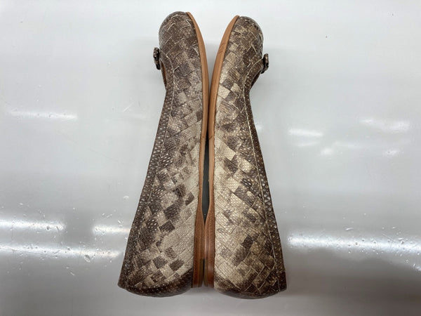 ボッテガヴェネタ BOTTEGA VENETA イントレチャート フラットシューズ バレエシューズ 編み込み リボン ラウンドトゥ レザー イタリア製 BEIGE BROWN ブラウン系 茶色 レディース靴 パンプス ベージュ SIZE36 104S-1014